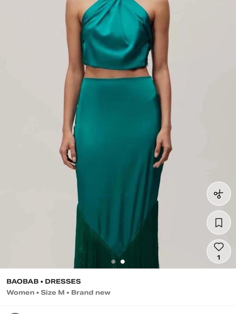 Baobab Collection Teal Satin Maxi Skirt with Fringe Hem